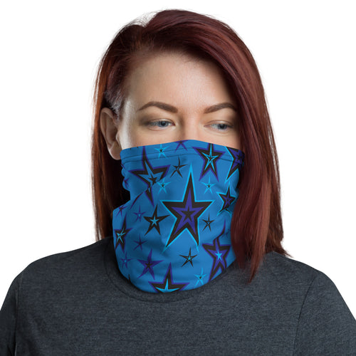 High Vibe Sky Blues & Black Stars on Dusty Blue Unisex Neck Gaiter Face Mask