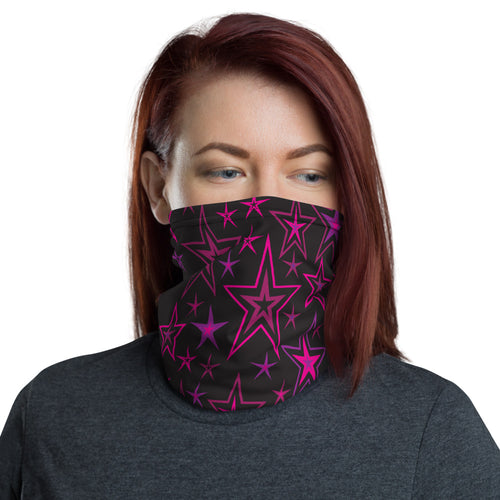 Rockstar Pinks, Purples & Black Stars on Black Unisex Neck Gaiter Face Mask