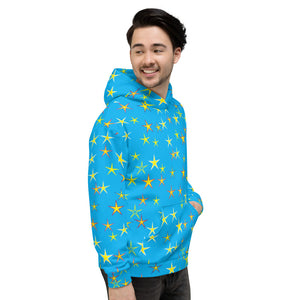 Aqua Sky Yellow Stars Unisex Hoodie