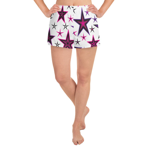 Rockstar Pinks, Purples & Black Stars on White Women's Athletic Short Shorts