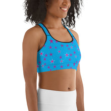 Load image into Gallery viewer, Aqua Sky Pink Stars Women&#39;s Sports Bra