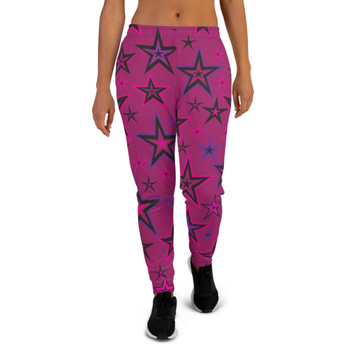 Rockstar Pinks, Purples & Black Stars on Dark Rose Women's Joggers