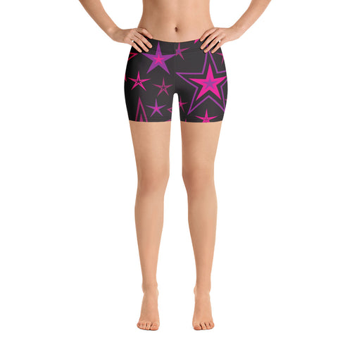 Rockstar Pinks, Purples & Black Stars on Black Women's Aerobic Biker Shorts