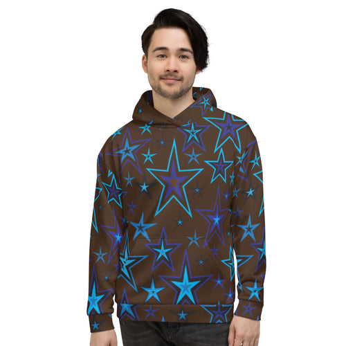 Earth & Sky Blues & Black Stars on Dark Brown Unisex Hoodie