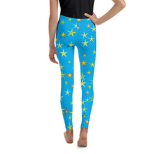 Load image into Gallery viewer, Aqua Sky Yellow Stars Kid&#39;s/Youth Leggings