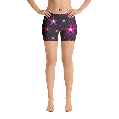 Rockstar Pinks, Purples, Black & White Stars on Black Women's Aerobic Biker Shorts