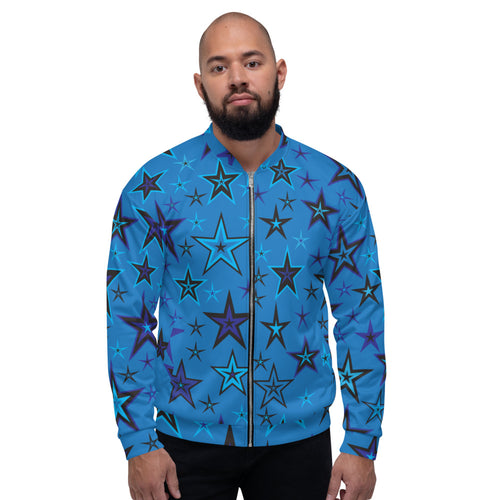 High Vibe Sky Blues & Black Stars on Dusty Blue Unisex Bomber Jacket