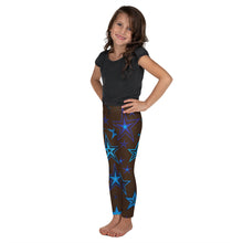 Load image into Gallery viewer, Earth &amp; Sky Blues &amp; Black Stars on Dark Brown Kid&#39;s Leggings