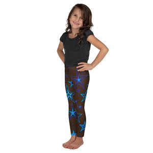 Earth & Sky Blues & Black Stars on Dark Brown Kid's Leggings