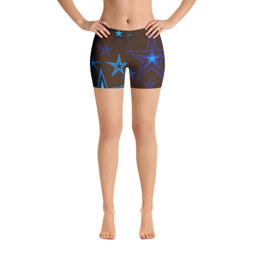 Earth & Sky Blues & Black Stars on Dark Brown Women's Aerobic Biker Shorts