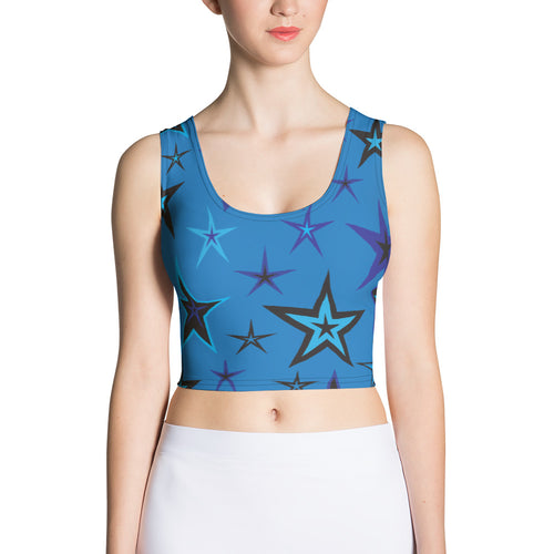 High Vibe Sky Blues & Black Stars on Dusty Blue Women's Yoga Crop Top