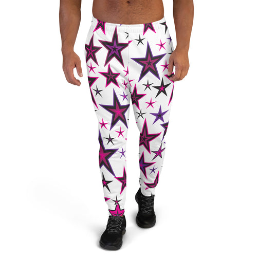 Rockstar Pinks, Purples & Black Stars on White Men's Joggers