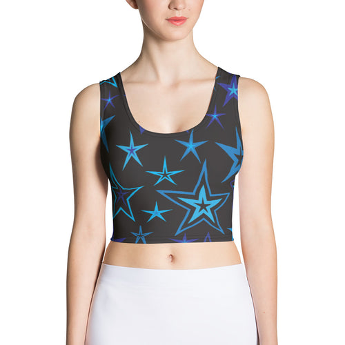 High Vibe Sky Blues & Black Stars on Black Women's Yoga Crop Top