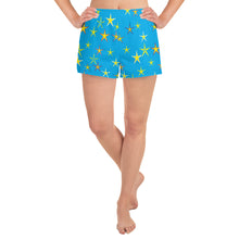 Load image into Gallery viewer, Aqua Sky Yellow Stars Women&#39;s Athletic Short Shorts