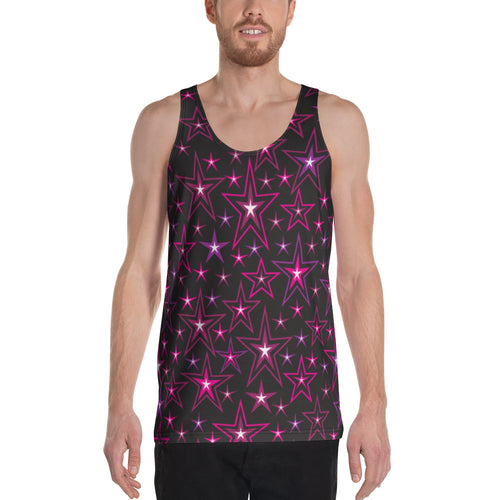 Rockstar Pinks, Purples, Black & White Stars on Black Unisex Tank Top