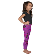 Load image into Gallery viewer, Rockstar Pinks, Purples &amp; Black Stars on Purple Kid&#39;s Leggings