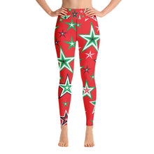 Load image into Gallery viewer, Z12 Christmas Holiday Red, Green, Black &amp; White Stars on Red Women&#39;s Yoga Leggings