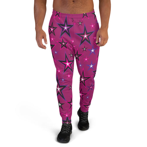 Rockstar Pinks, Purples, Black & White Stars on Dark Rose Men's Joggers