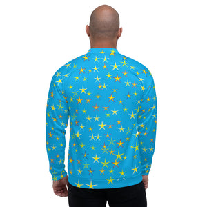 Aqua Sky Yellow Stars Unisex Bomber Jacket