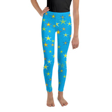 Load image into Gallery viewer, Aqua Sky Yellow Stars Kid&#39;s/Youth Leggings