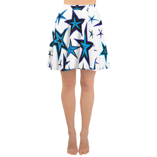 High Vibe Sky Blues & Black Stars on White Women's Skater Skirt