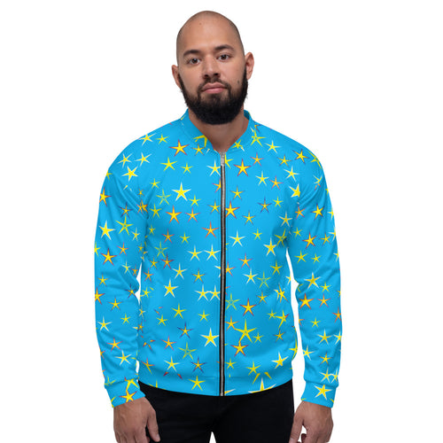 Aqua Sky Yellow Stars Unisex Bomber Jacket