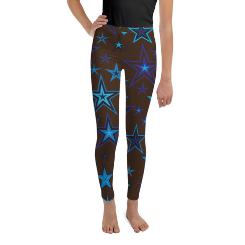 Earth & Sky Blues & Black Stars on Dark Brown Kid's/Youth Leggings