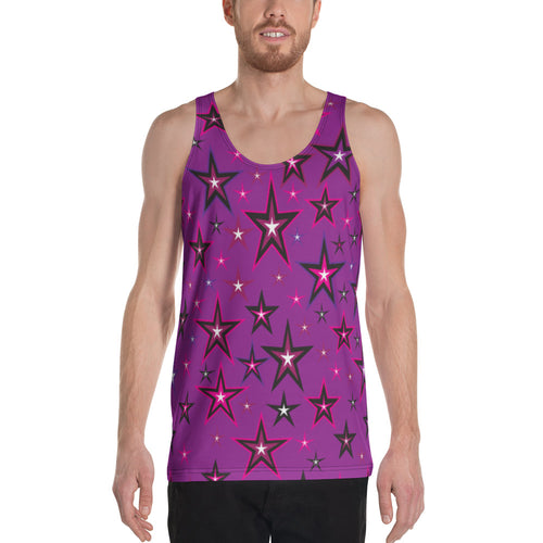 Rockstar Pinks, Purples, Black & White Stars on Purple Unisex Tank Top