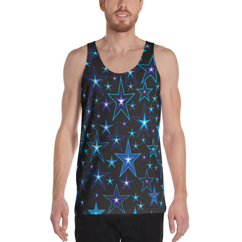 High Vibe Sky Blues, Black & White Stars on Black Unisex Tank Top