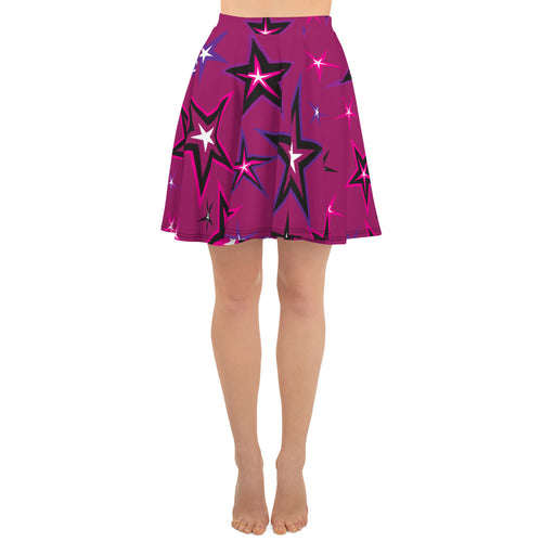 Rockstar Pinks, Purples, Black & White Stars on Dark Rose Women's Skater Skirt