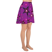 Load image into Gallery viewer, Rockstar Pinks, Purples, Black &amp; White Stars on Purple Women&#39;s Skater Skirt