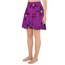 Load image into Gallery viewer, Rockstar Pinks, Purples, Black &amp; White Stars on Purple Women&#39;s Skater Skirt