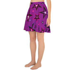 Rockstar Pinks, Purples, Black & White Stars on Purple Women's Skater Skirt