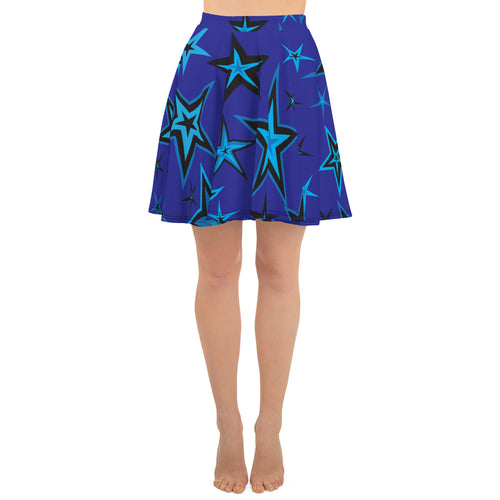 High Vibe Sky Blues & Black Stars on Dark Blue Women's Skater Skirt