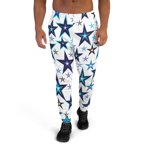 High Vibe Sky Blues, Black & White Stars on White Men's Joggers