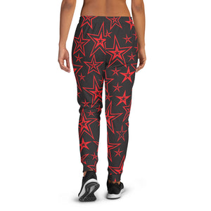 Rocking Classic Red Stars on Black Women's Joggers