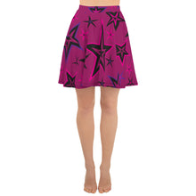 Load image into Gallery viewer, Rockstar Pinks, Purples &amp; Black Stars on Dark Rose Women&#39;s Skater Skirt