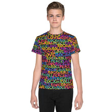 Load image into Gallery viewer, Peace, Love &amp; Rock n Roll on Stars Kid&#39;s/Youth T-Shirt