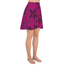 Load image into Gallery viewer, Rockstar Pinks, Purples &amp; Black Stars on Dark Rose Women&#39;s Skater Skirt