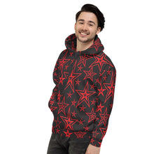 Load image into Gallery viewer, Rocking Classic Red Stars on Black Unisex Hoodie