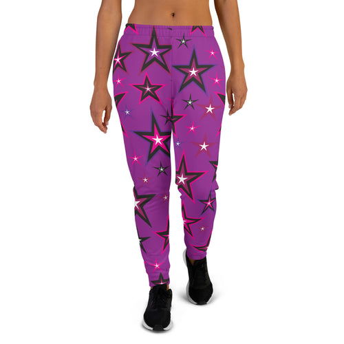 Rockstar Pinks, Purples, Black & White Stars on Purple Women's Joggers