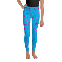 Load image into Gallery viewer, Aqua Sky Pink Stars Kid&#39;s/Youth Leggings