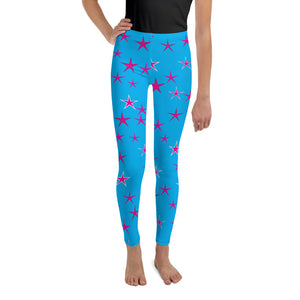 Aqua Sky Pink Stars Kid's/Youth Leggings