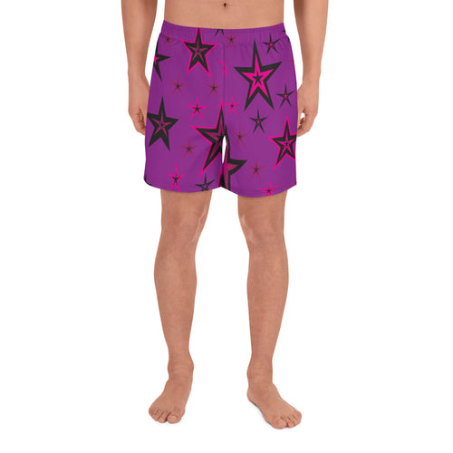 Rockstar Pinks, Purples & Black Stars on Purple Men's Athletic Long Shorts
