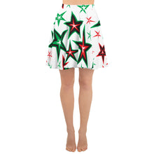 Load image into Gallery viewer, Z12 Christmas Holiday Red, Green &amp; Black Stars on White Women&#39;s Skater Skirt