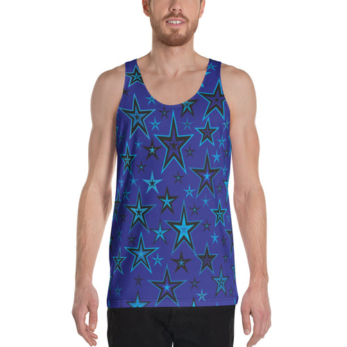 High Vibe Sky Blues & Black Stars on Dark Blue Unisex Tank Top