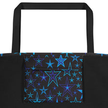 Load image into Gallery viewer, High Vibe Sky Blues &amp; Black Stars on Black Beach Bag