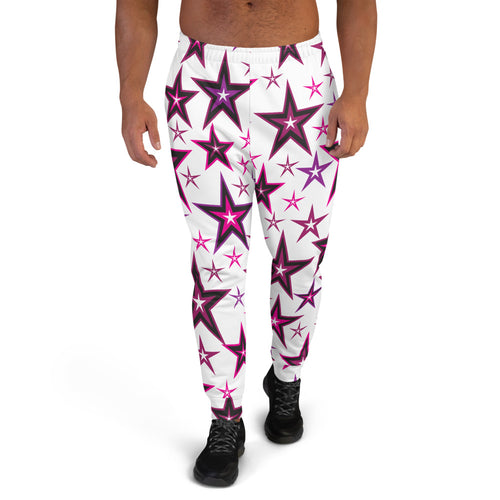 Rockstar Pinks, Purples, Black & White Stars on White Men's Joggers