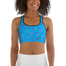 Load image into Gallery viewer, Aqua Sky Pink Stars Women&#39;s Sports Bra