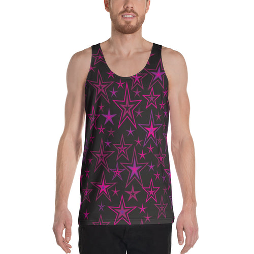 Rockstar Pinks, Purples & Black Stars on Black Unisex Tank Top